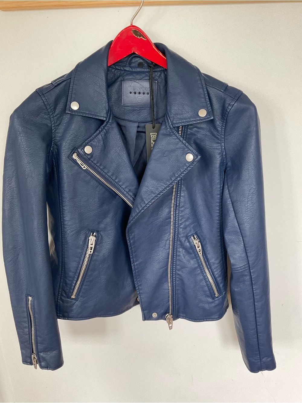 Blank NYC Navy Faux Leather Moto Jacket